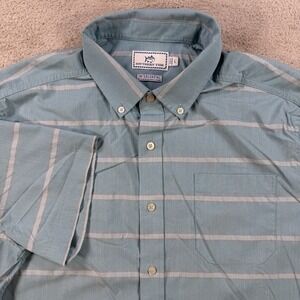 Southern Tide Intercoastal Shirt Mens Large Blue Striped Short Sleeve Stretch